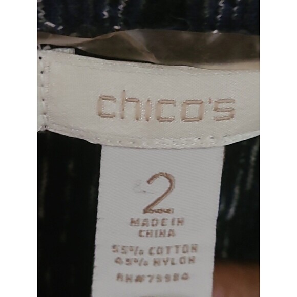 CHICO'S Cardigan Sweater Womens 2 (L) Duster Open Front Long Sleeve Blue Black - Picture 7 of 14